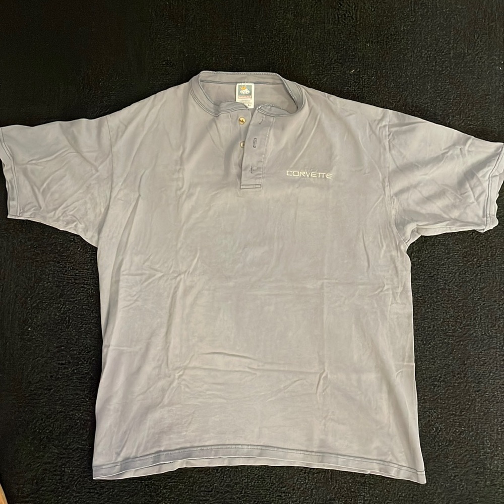 Large, three button, Navy Blue, Corvette shirt made by Cotton Deluxe